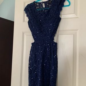 Beautiful navy blue sequined prom dress